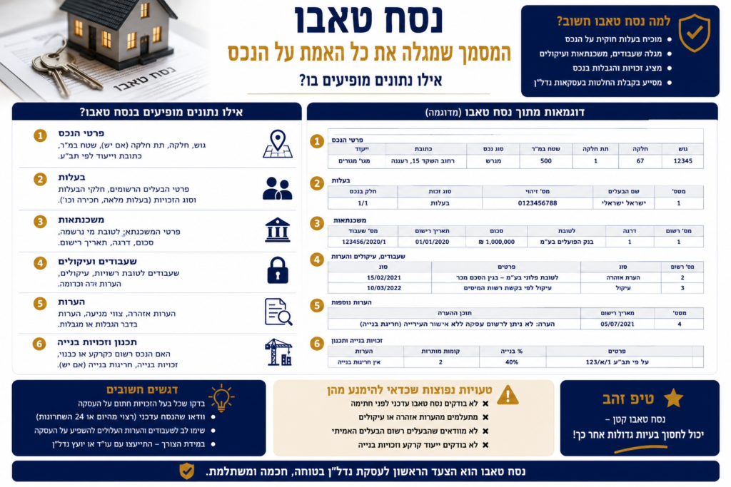 אילו נתונים מופיעים בתוכו דוגמאות מתוך נסח טאבו