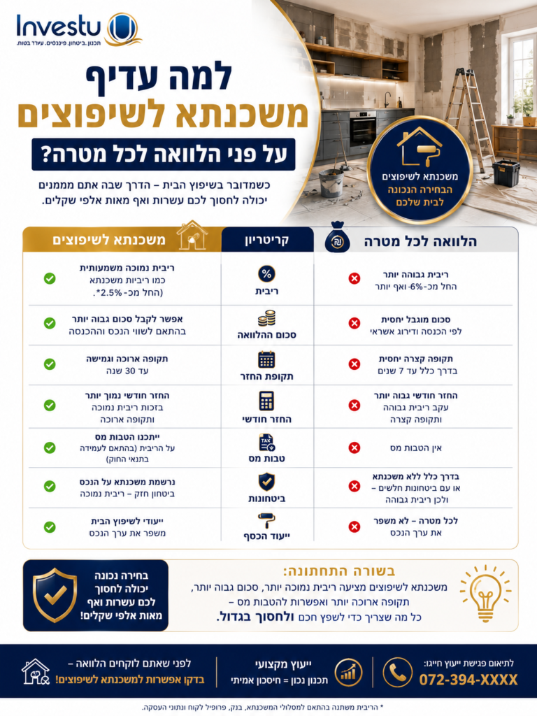 למה עדיף משכנתא לשיפוצים על פני הלוואה לכל מטרה