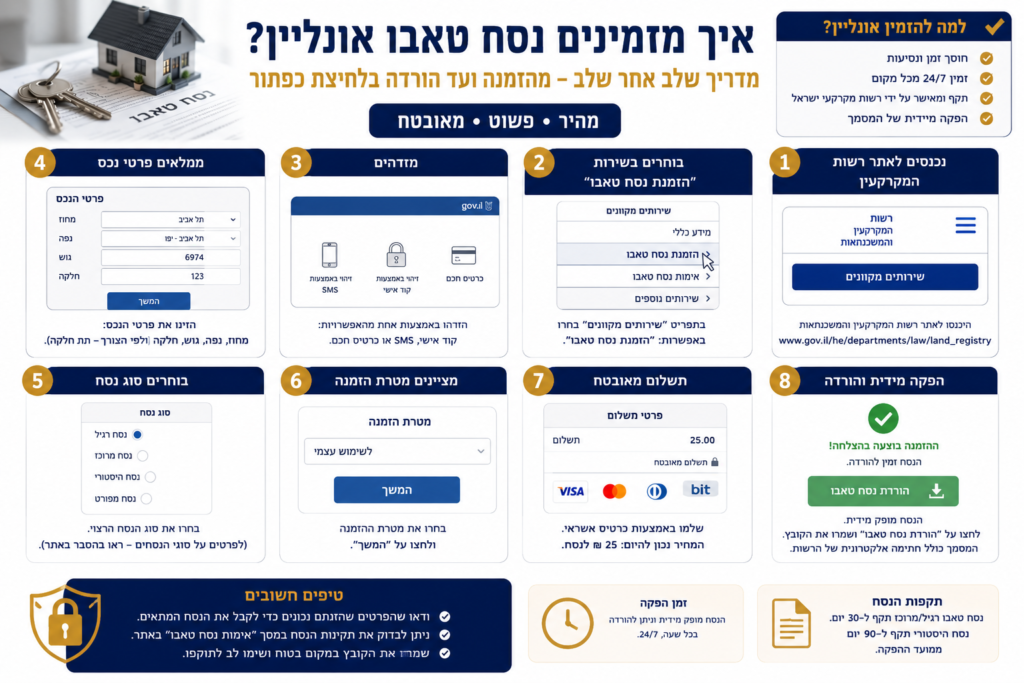 מדריך שלב אחר שלב הזמנת נסח טאבו מקוון והפקתו בלחיצת כפתור