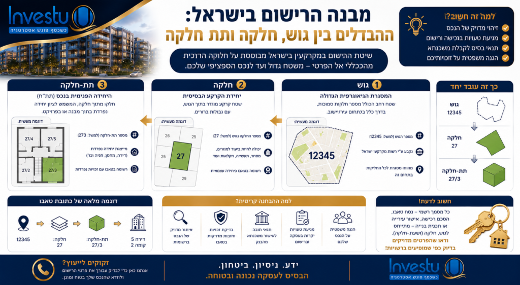 מבנה הרישום בישראל ההבדלים בין גוש, חלקה ותת-חלקה