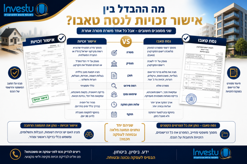 מה ההבדל בין אישור זכויות לנסח טאבו