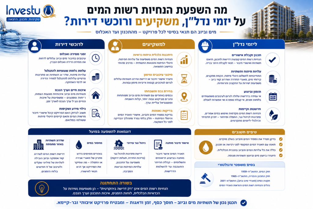 מה השפעת הנחיות רשות המים על יזמי נדלן, משקיעים ורוכשי דירות